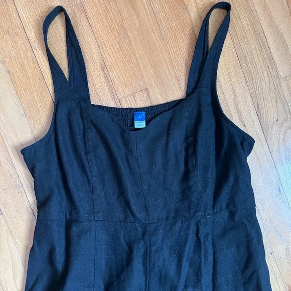 Fit & Flare Black Linen blend Midi Dress L - Picture 2 of 9